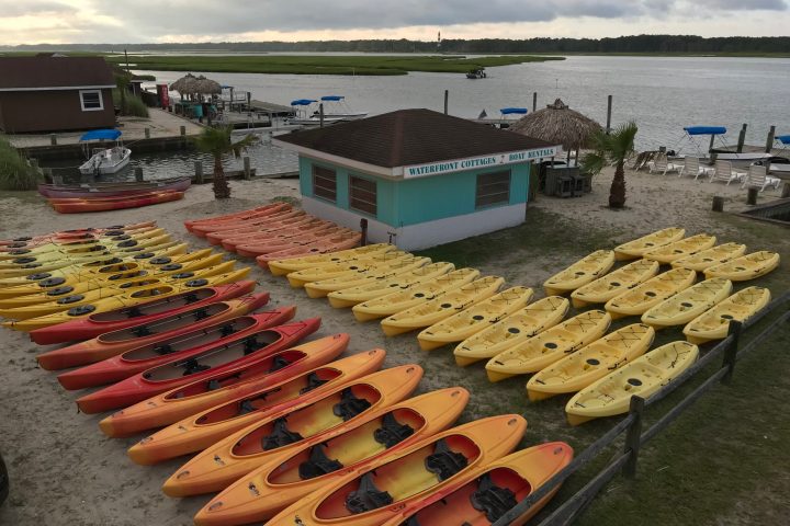 a row of beach chairs and an umbrella