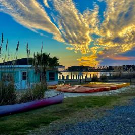 a sunset over a city