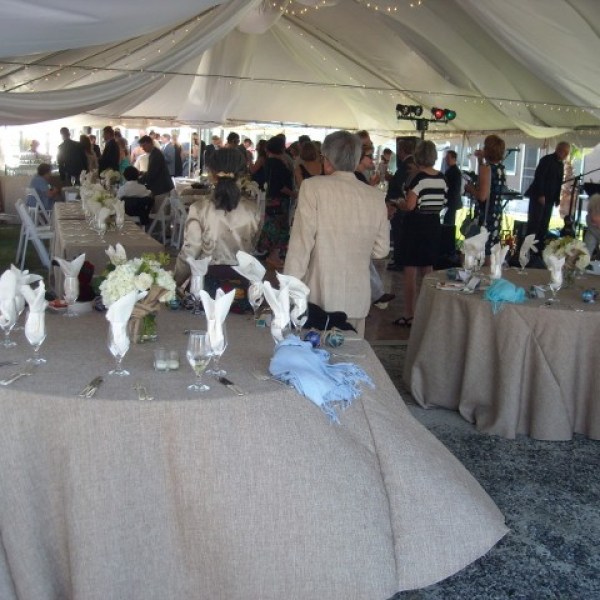 a group of people in a tent